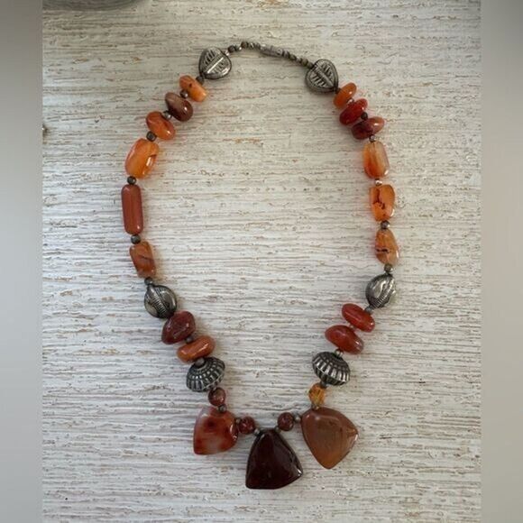 VTG Handmade Orange Carnelian Stone Silver Necklace - Picture 7 of 7